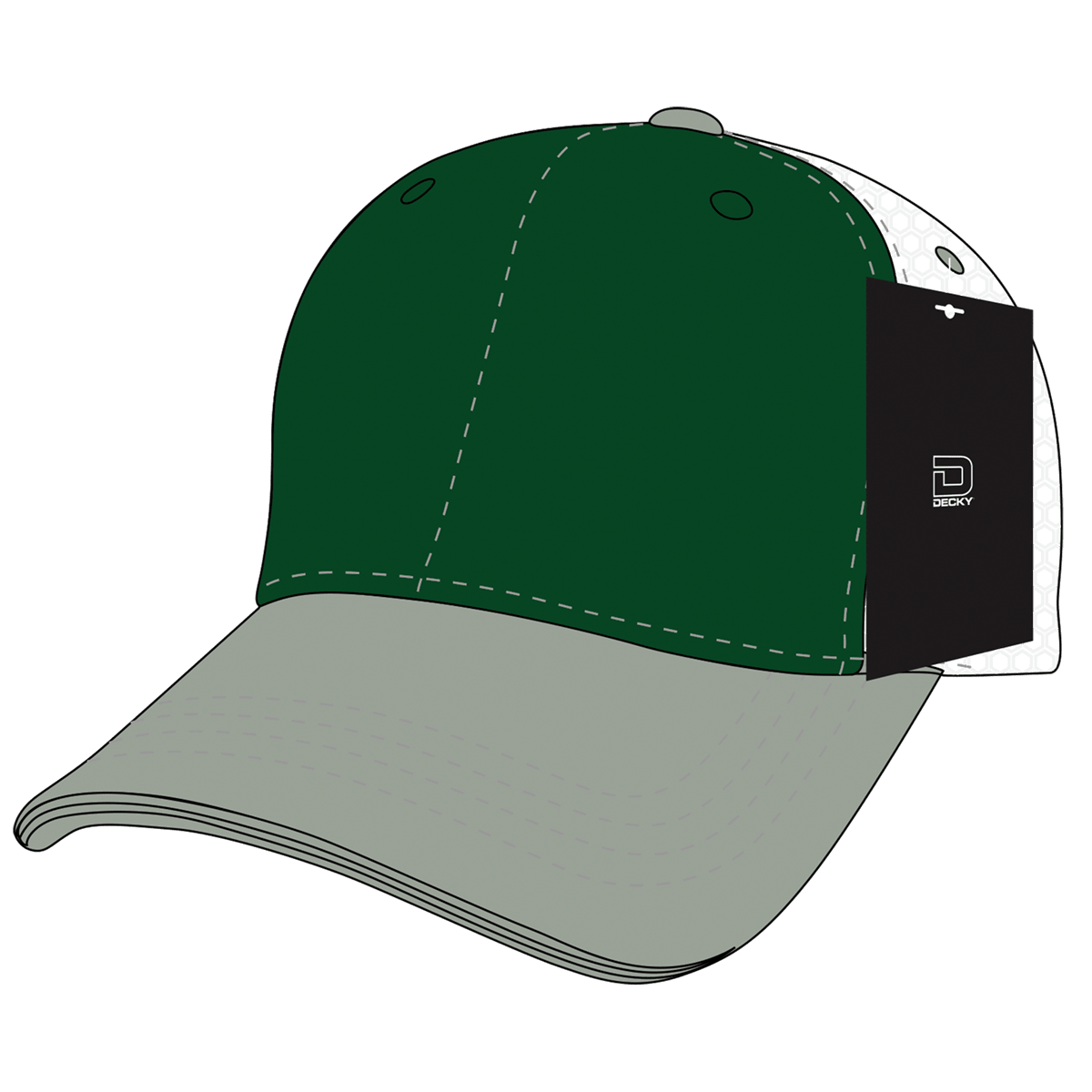 Decky 6 Panel Mid Profile Structured Cotton Trucker | Decky 4006 HeatherGrey/Forest/White OSFM