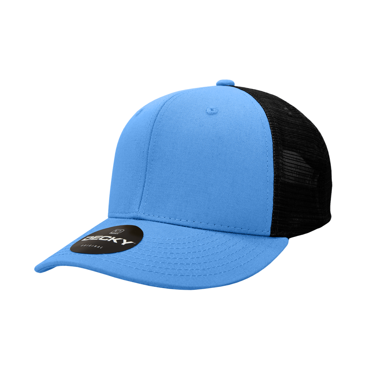 Decky 6 Panel Mid Profile Structured Cotton Trucker | Decky 4006 Sky/Black OSFM