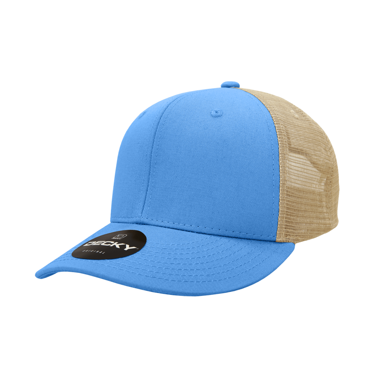 Decky 6 Panel Mid Profile Structured Cotton Trucker | Decky 4006 Sky/Khaki OSFM