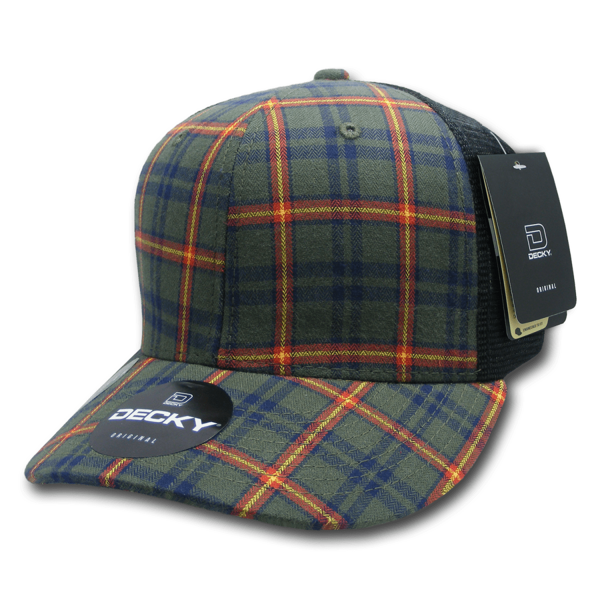 Decky 6 Panel Mid Profile Structured Plaid Trucker | Decky 6018 6018 - 230 OSFM