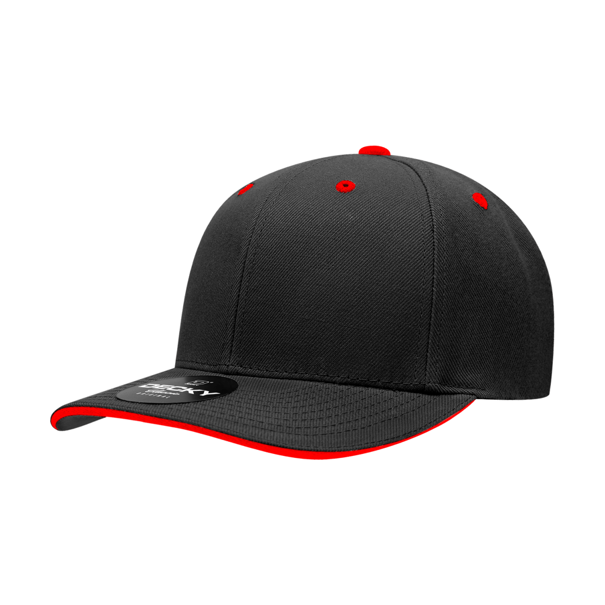 Decky 6 Panel Mid Profile Structured Sandwich Bill Cap | Decky 2003 Black/Red OSFM Hats