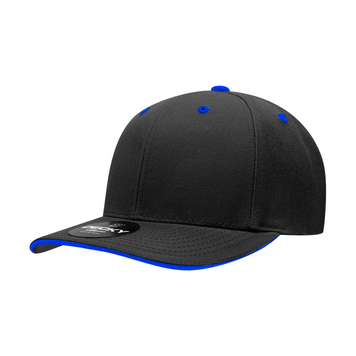 Decky 6 Panel Mid Profile Structured Sandwich Bill Cap | Decky 2003 Black/Royal OSFM Hats