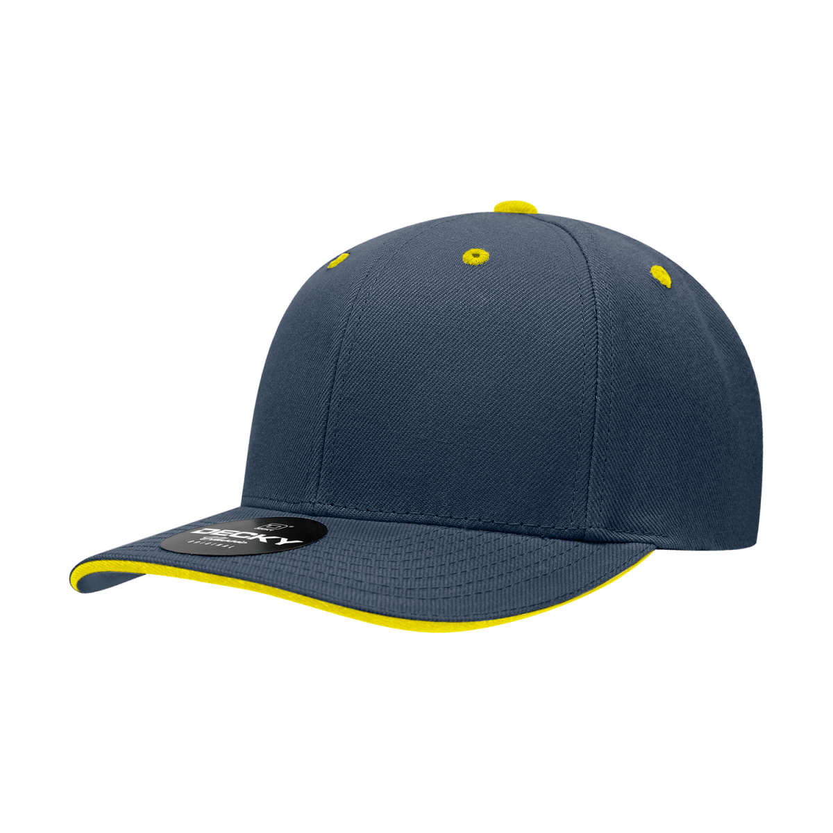 Decky 6 Panel Mid Profile Structured Sandwich Bill Cap | Decky 2003 Navy/Gold OSFM Hats