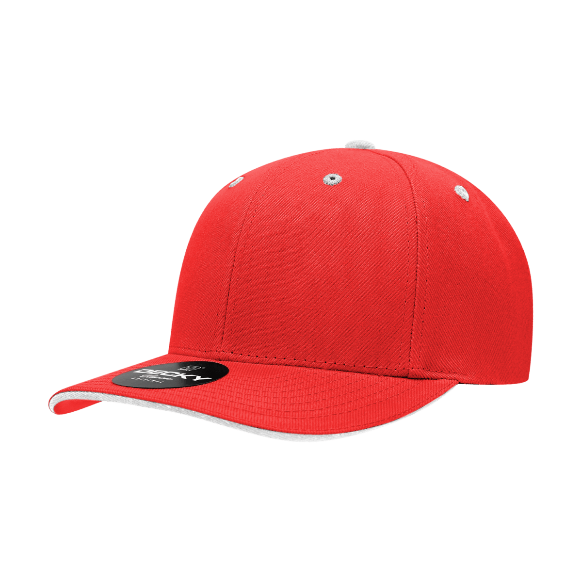 Decky 6 Panel Mid Profile Structured Sandwich Bill Cap | Decky 2003 Red/White OSFM Hats