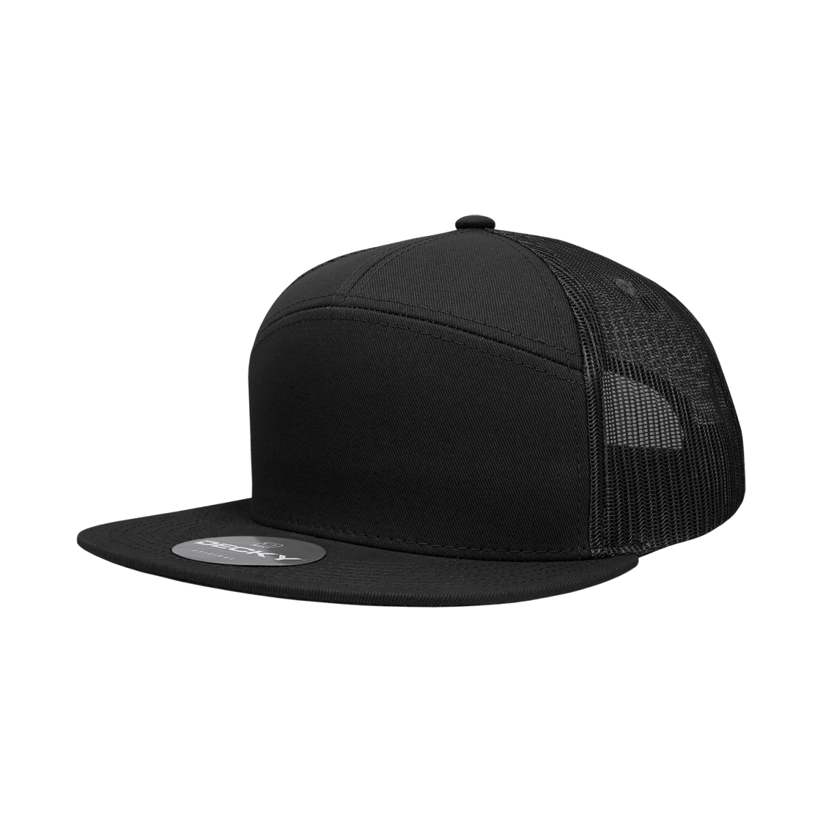 Decky 7 Panel High Profile Structured Cotton Blend Trucker | Decky 1133 Black OSFM