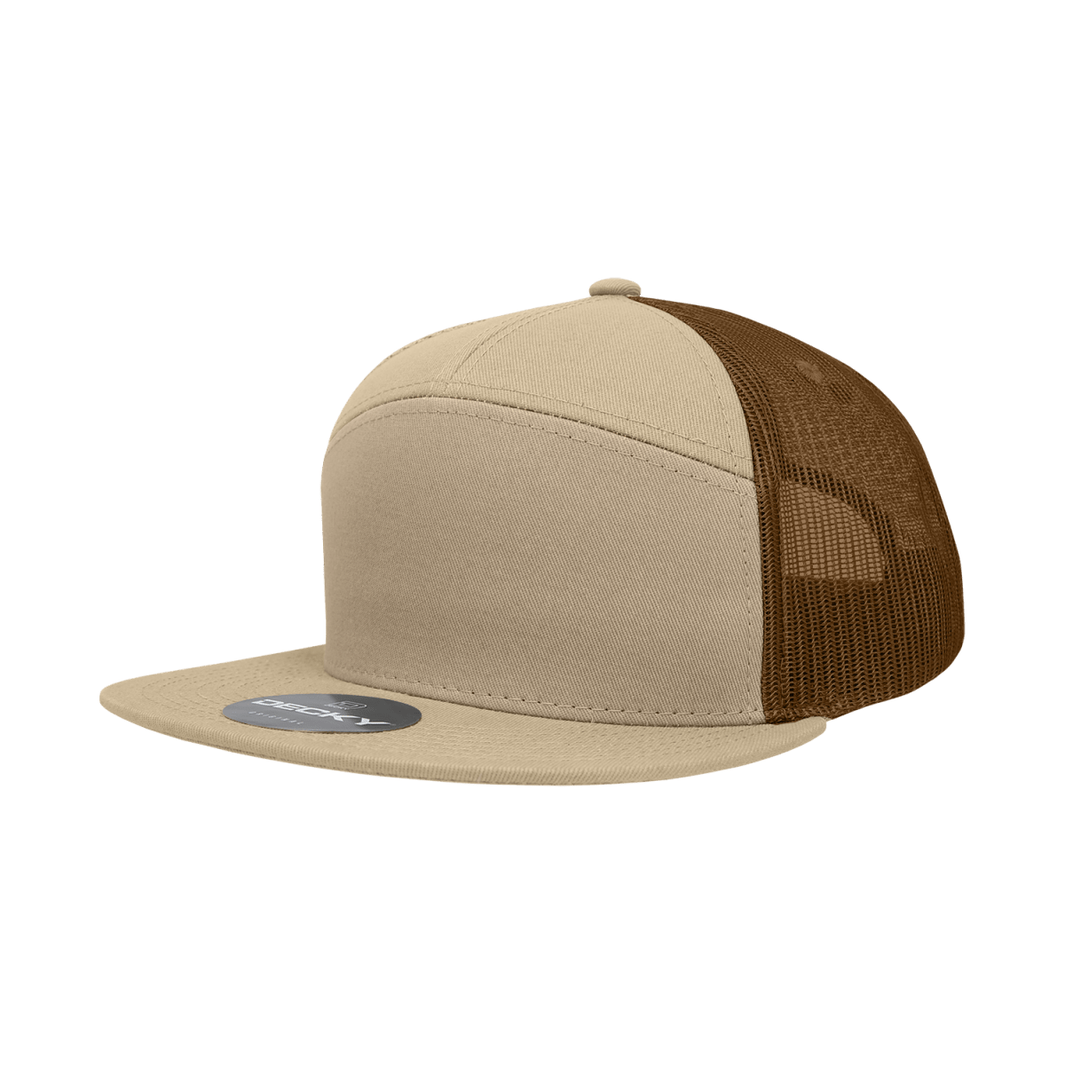 Decky 7 Panel High Profile Structured Cotton Blend Trucker | Decky 1133 Khaki/Khaki/Brown Standard
