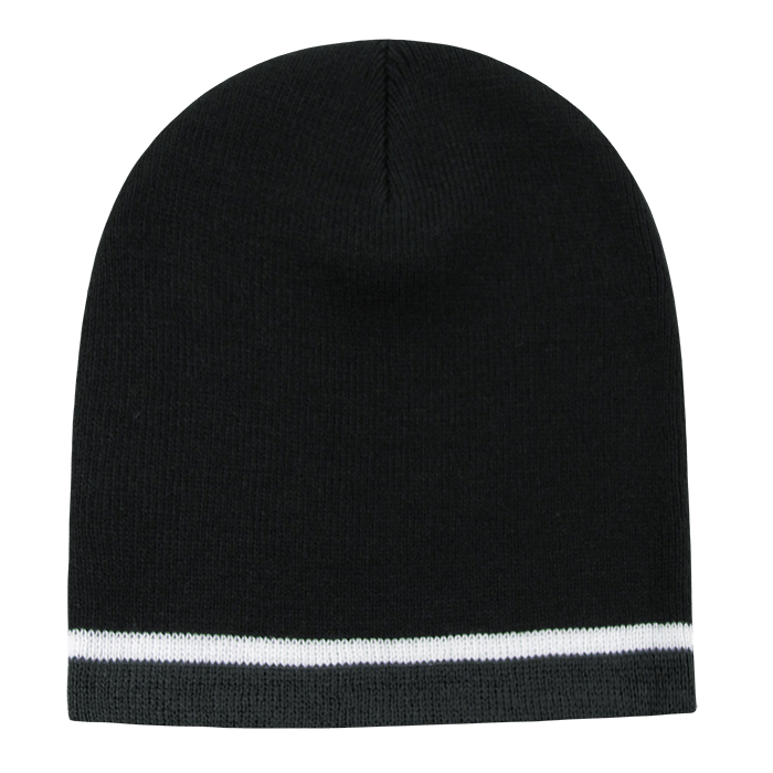 Decky Double Striped Beanie | Decky 8015 Blk/Wht/Cha OSFM Beanies
