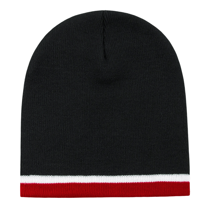 Decky Double Striped Beanie | Decky 8015 Blk/Wht/Red OSFM Beanies