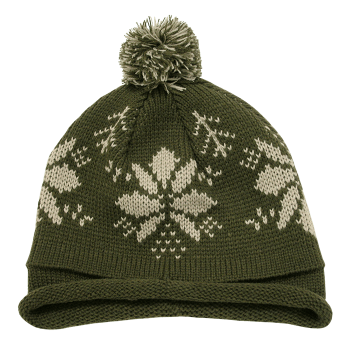 Decky Snowflake Roll Up Beaine w/Pom | Decky 611B Olv/Stn OSFM