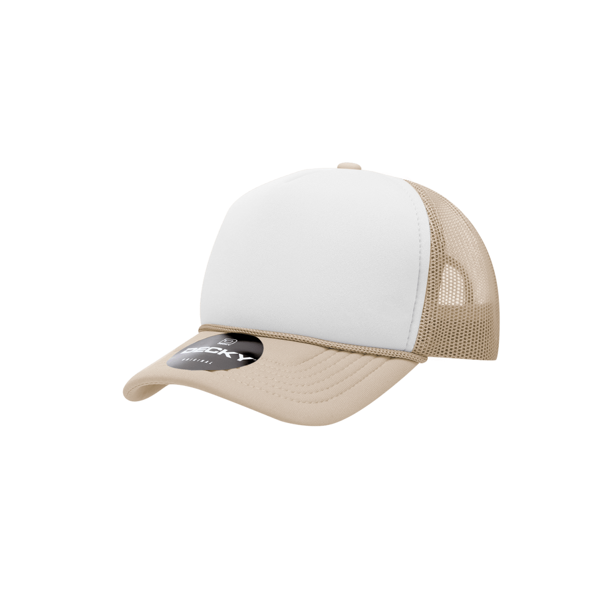 Decky Youth 5 Panel Mid Profile Structured Foam Trucker | Decky 7010 Khaki/White/Khaki Standard