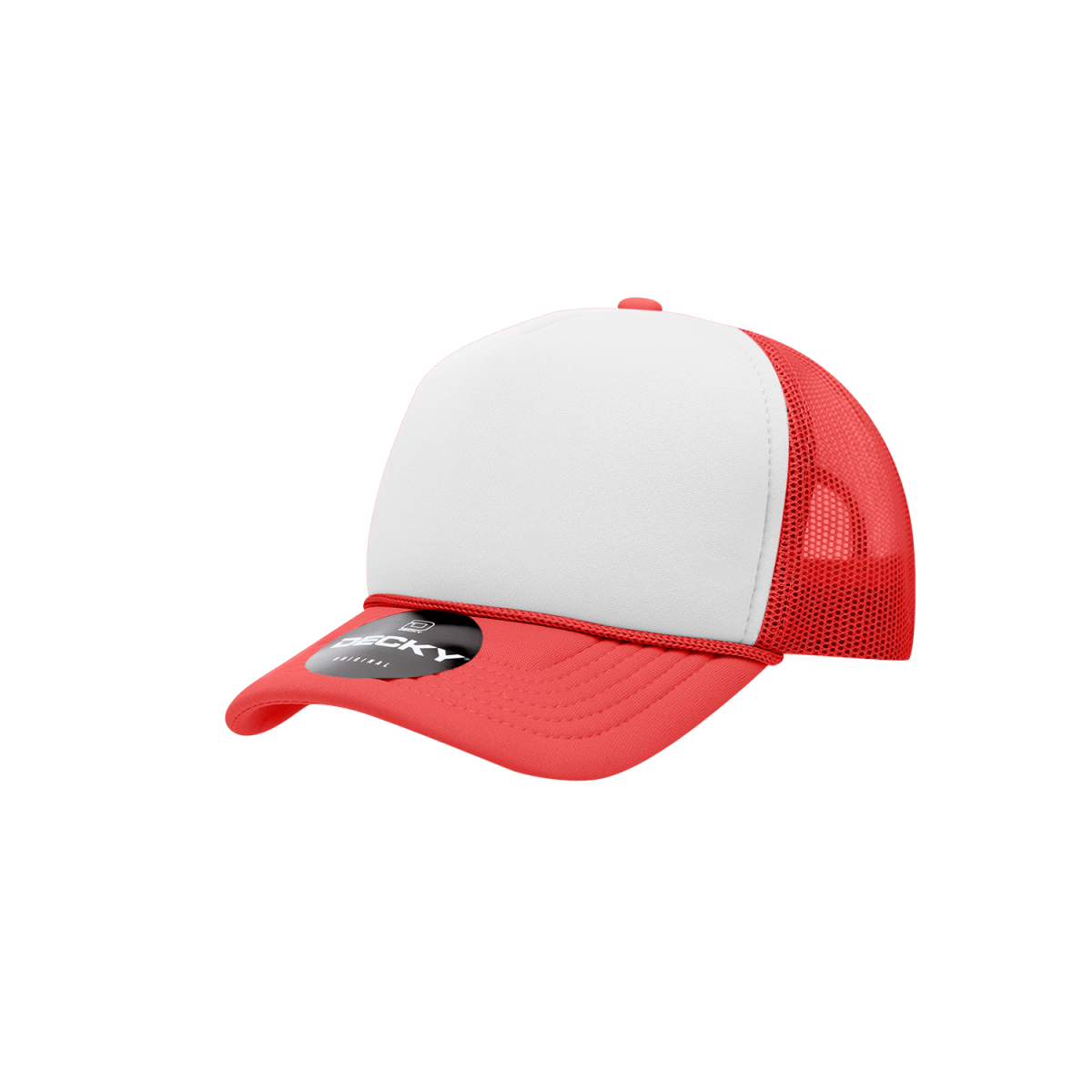 Decky Youth 5 Panel Mid Profile Structured Foam Trucker | Decky 7010 Red/White/Red Standard
