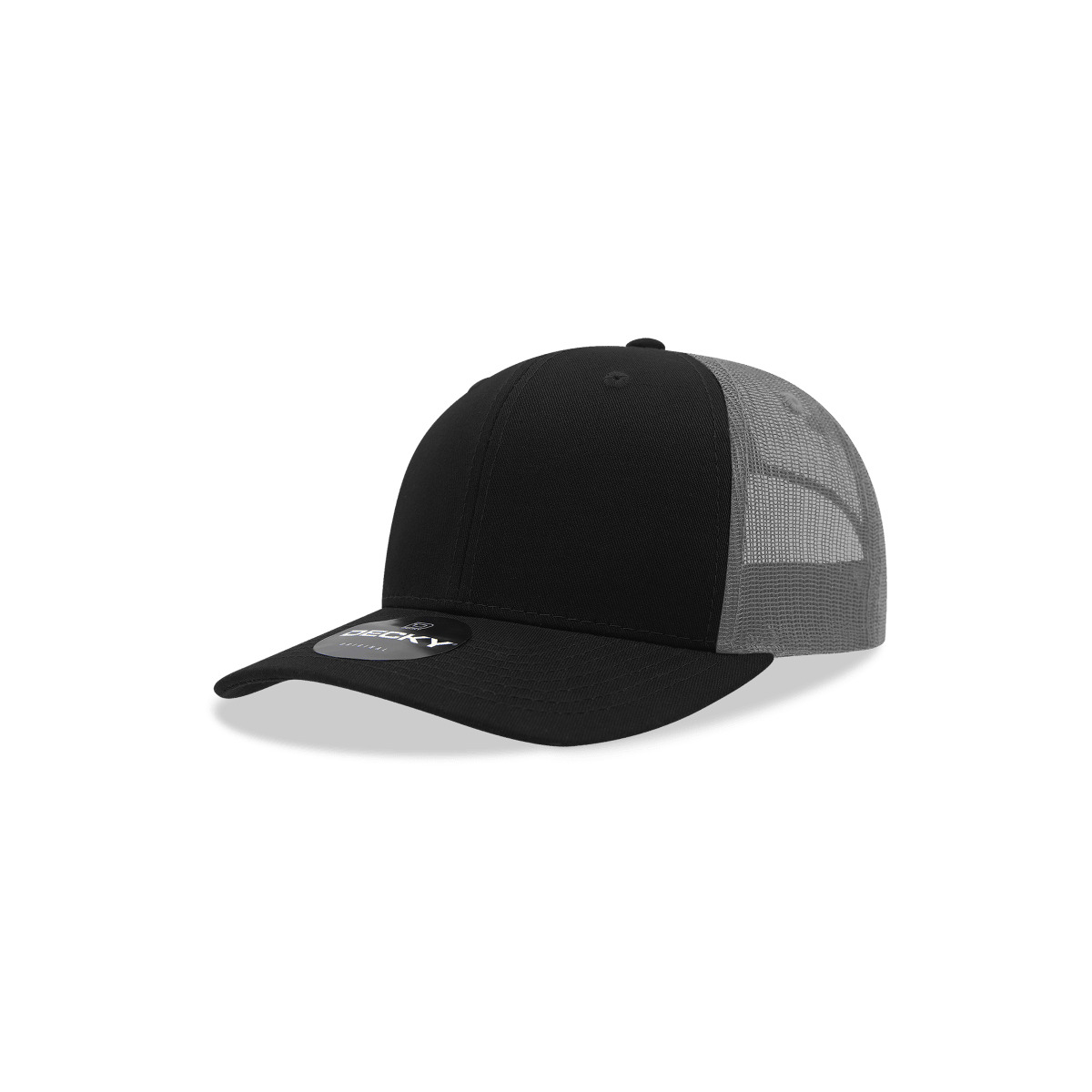 Decky Youth 6 Panel Mid Profile Structured Cotton Trucker | Decky 5019 Black/Charcoal Standard
