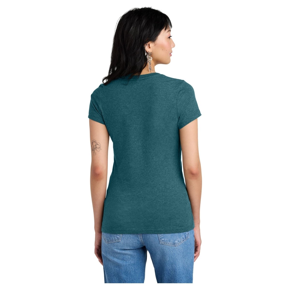 District DM1170L Ladies Perfect Weight V - Neck Tee Caribbean Blue Heather Women's V - Neck T-Shirts