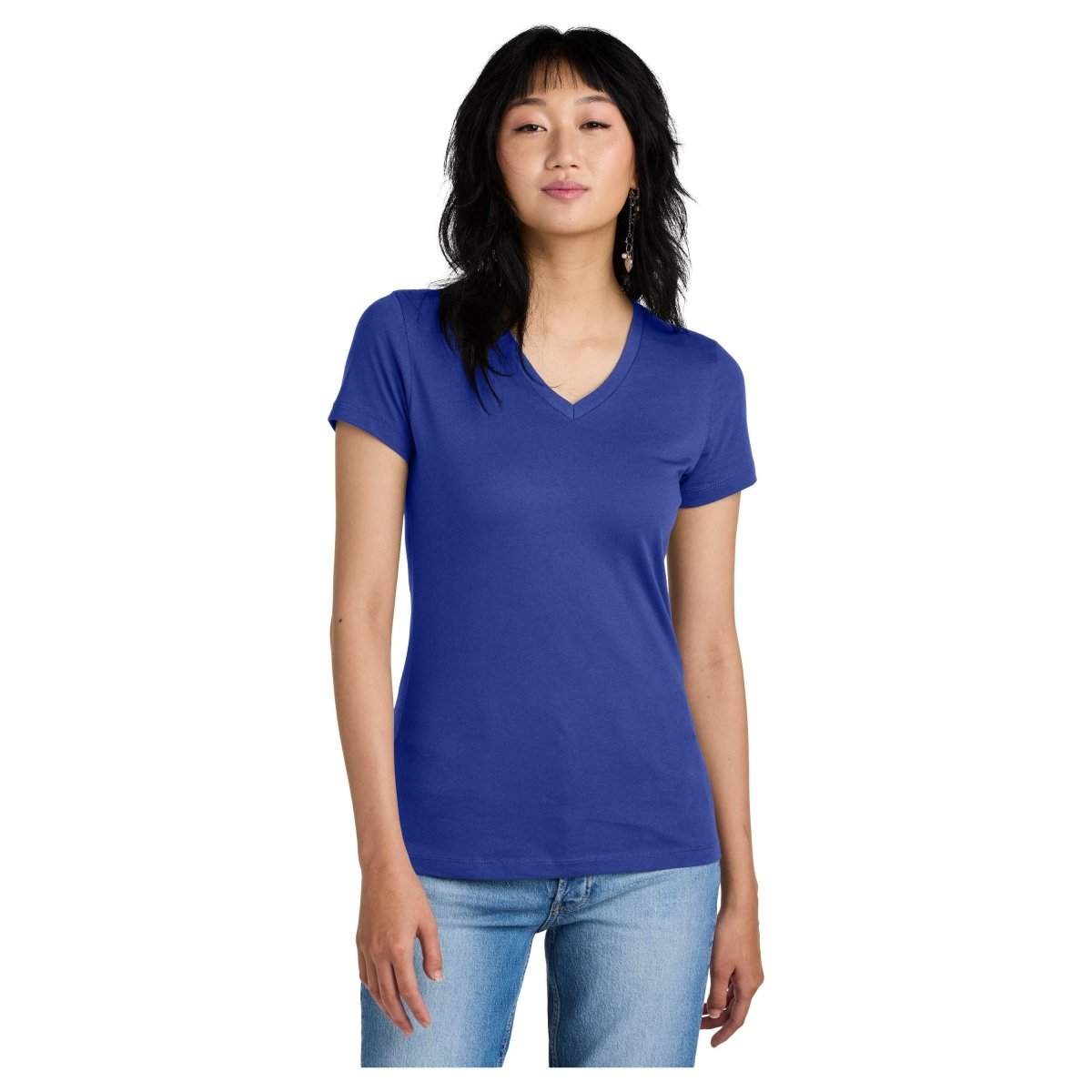 District DM1170L Ladies Perfect Weight V - Neck Tee Deep Royal Women's V - Neck T-Shirts