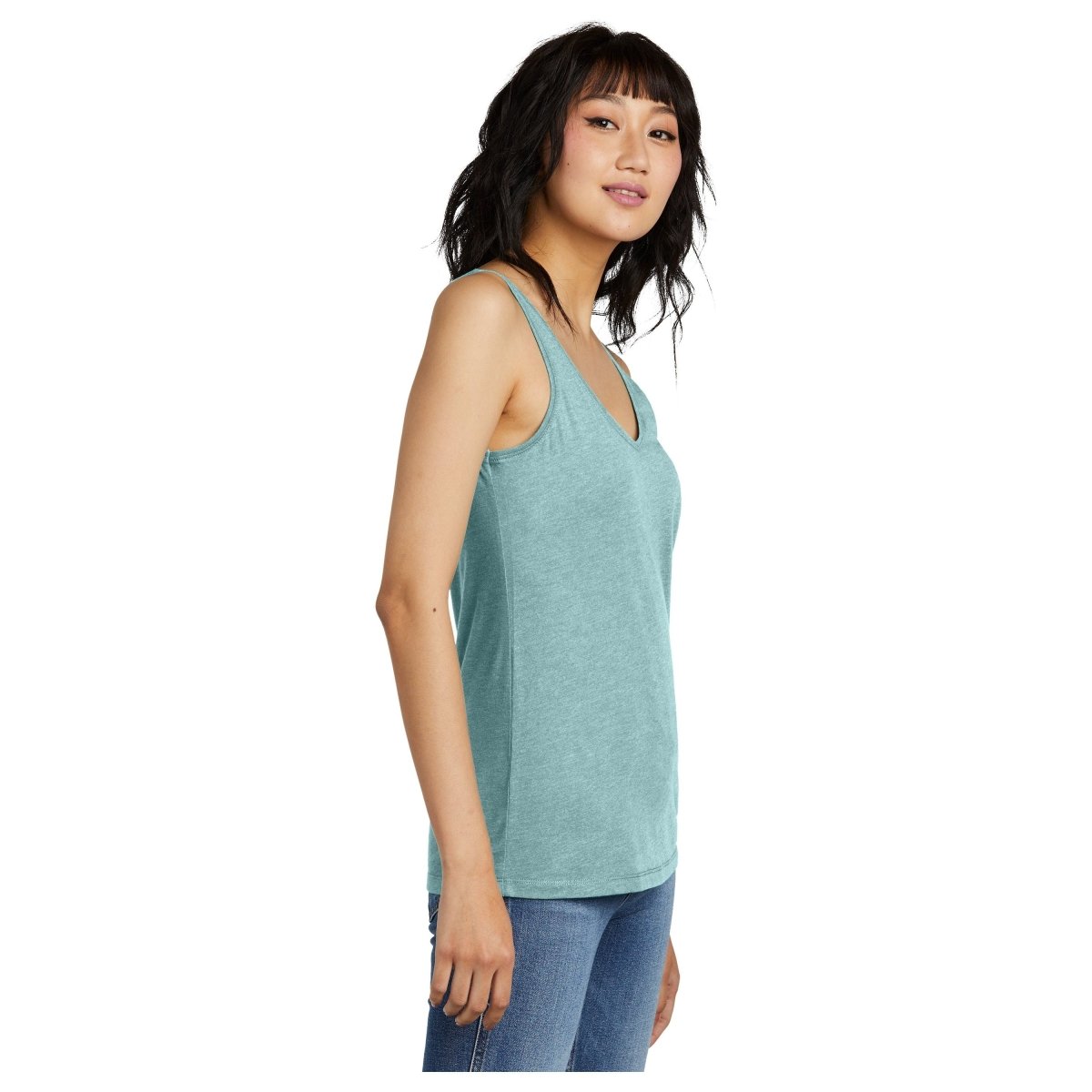 District® Women’s Perfect Blend® CVC V - Neck Tank DT154 Heathered Eucalyptus Blue XS Women's