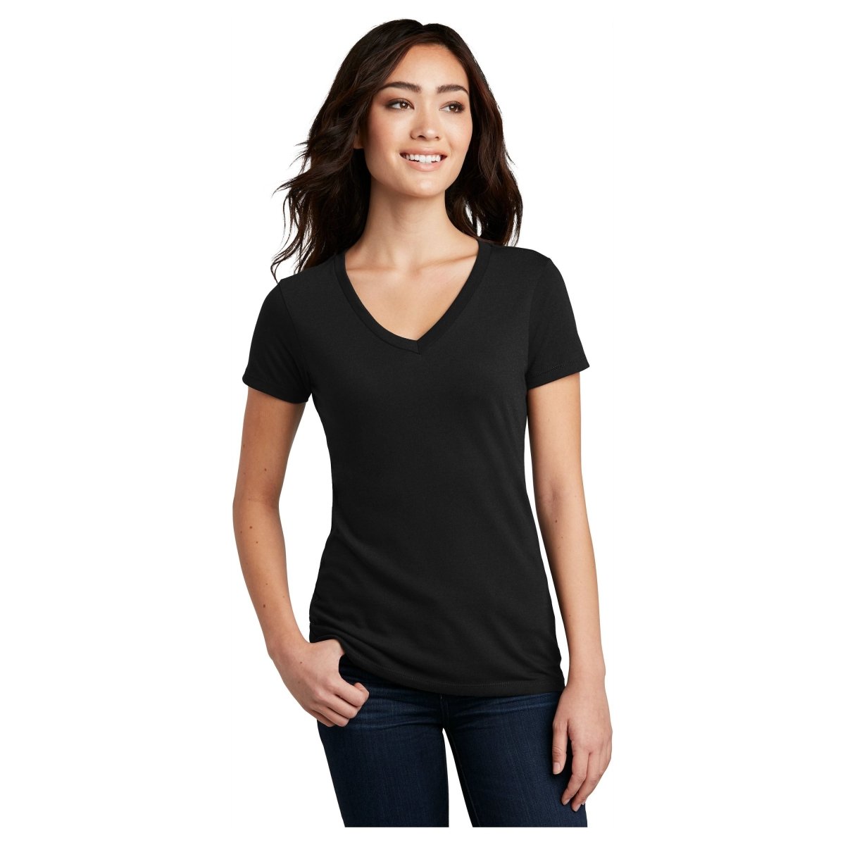 District® Women’s Perfect Blend® CVC V - Neck Tee DM1190L - Black Black X - Small Short Sleeve T-Shirts
