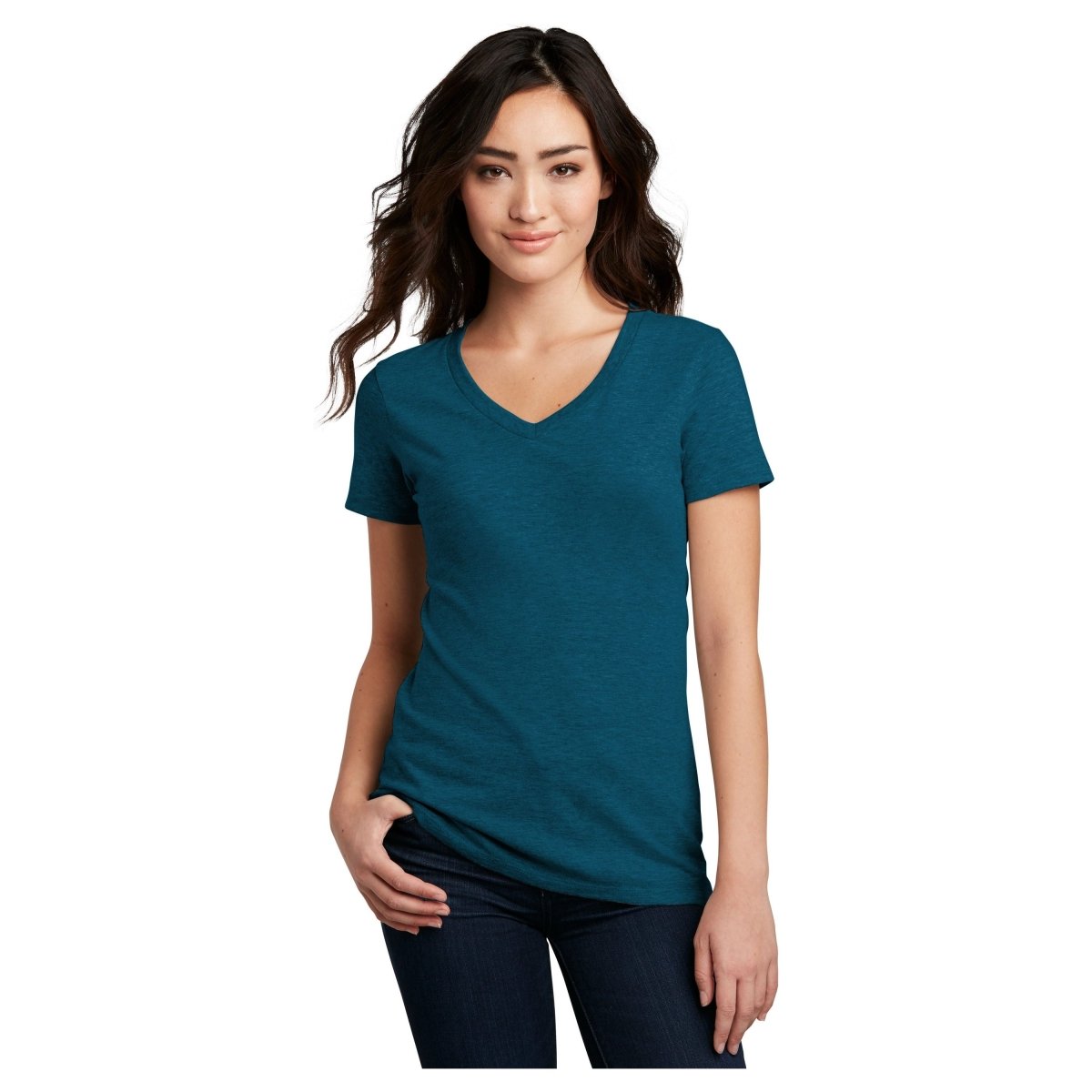 District® Women’s Perfect Blend® CVC V - Neck Tee DM1190L - Deep Turquoise Fleck Deep Turquoise Fleck X - Small Women's V - Neck T-Shirts