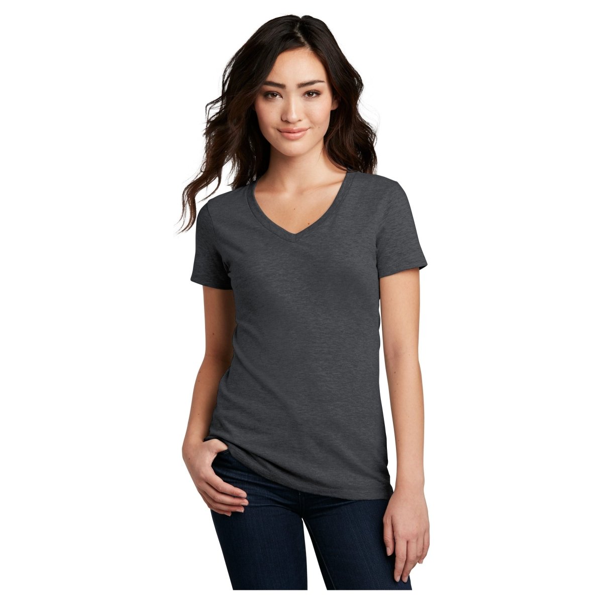 District® Women’s Perfect Blend® CVC V - Neck Tee DM1190L - Heathered Charcoal Heathered Charcoal X - Small Short Sleeve T-Shirts