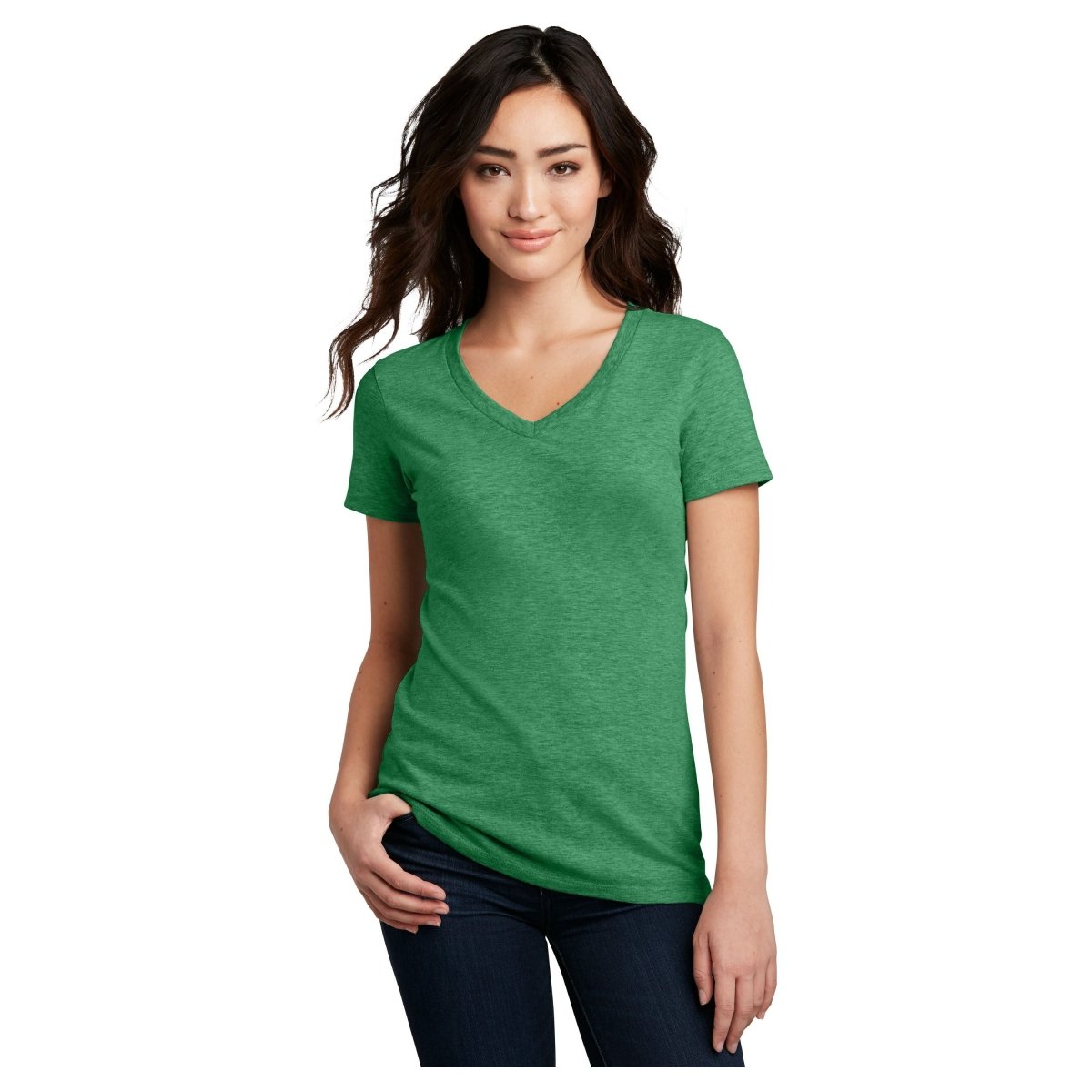 District® Women’s Perfect Blend® CVC V - Neck Tee DM1190L - Heathered Kelly Green Heathered Kelly Green X - Small Short Sleeve T-Shirts
