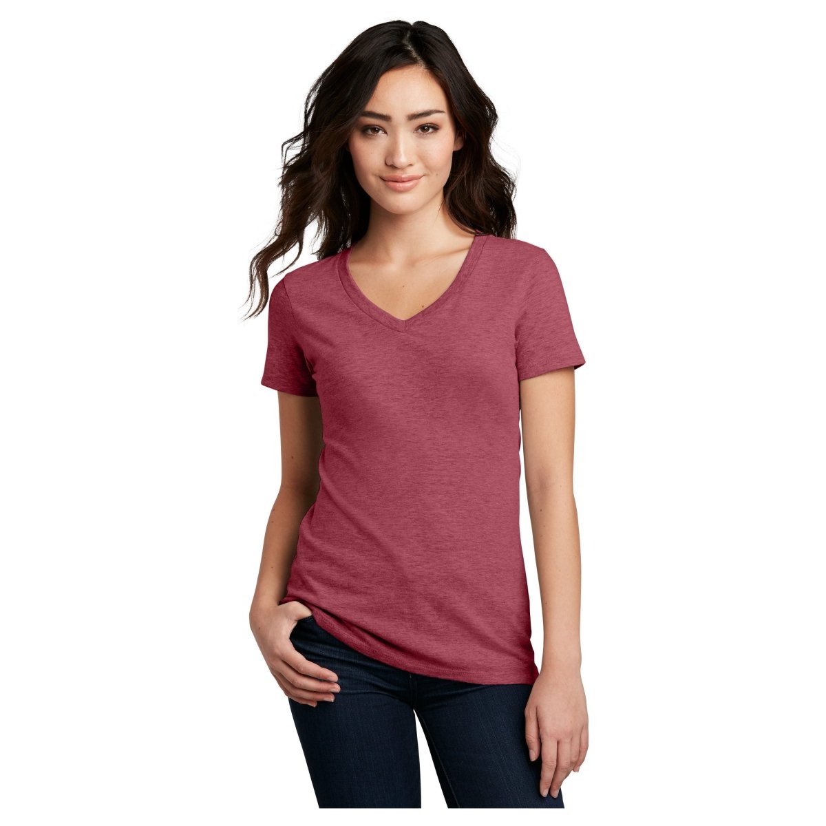 District® Women’s Perfect Blend® CVC V - Neck Tee DM1190L - Heathered Red Heathered Red X - Small Short Sleeve T-Shirts