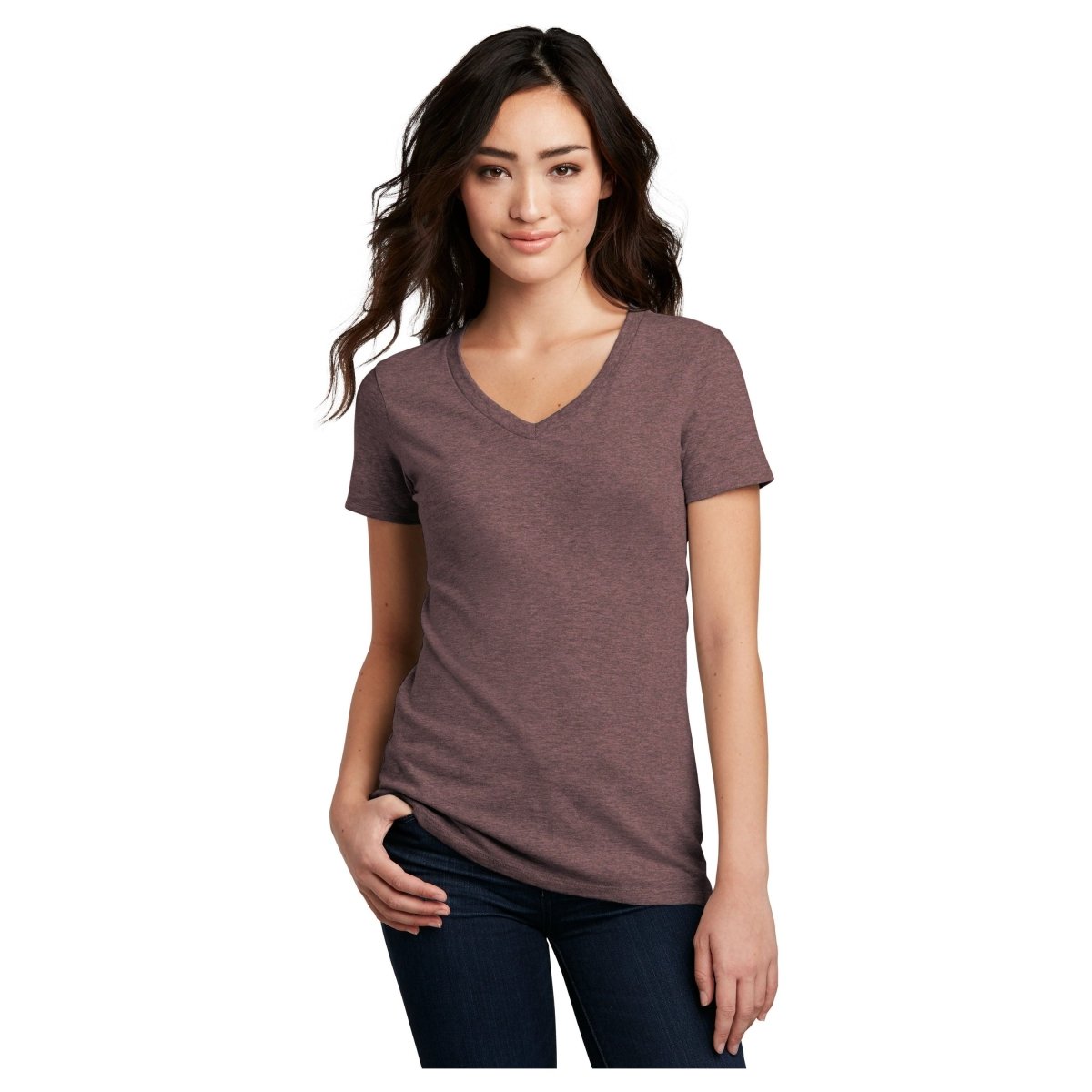 District® Women’s Perfect Blend® CVC V - Neck Tee DM1190L - Rose Fleck Rose Fleck X - Small Short Sleeve T-Shirts