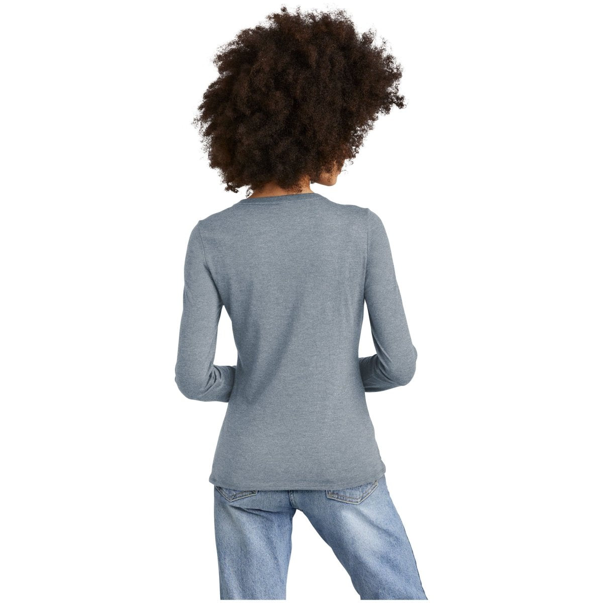 District® Women’s Perfect Tri® Long Sleeve V - Neck Tee DT135 Flint Blue Heather XS Women's Long Sleeve T-Shirts