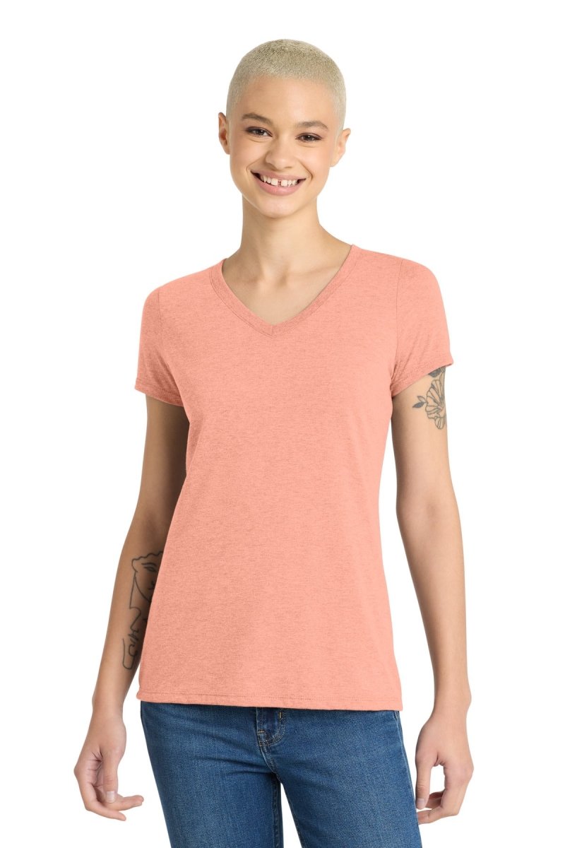 District ® Women's Perfect Tri ® V - Neck Tee. DM1350L - District DM1350L Heathered Dusty Peach XS Short Sleeve T-Shirts