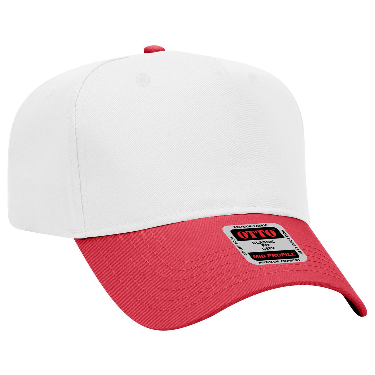 OTTO CAP 5 Panel Mid Profile Baseball Cap OTTO 31-069 Otto Cap 0216 - Red/Wht OSFM - Adult