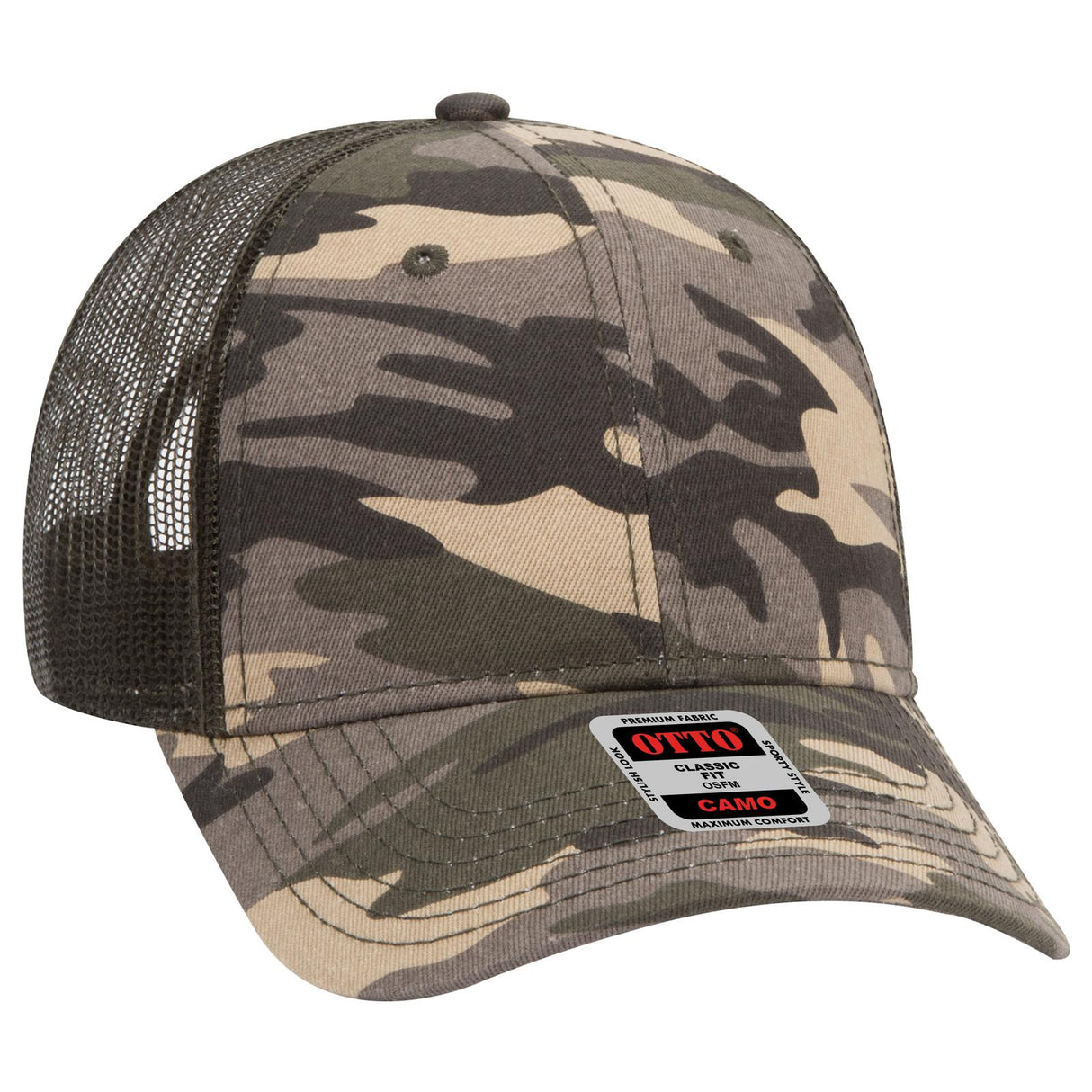 OTTO CAP Camouflage 6 Panel Low Profile Mesh Back Trucker Hat OTTO 105-1247