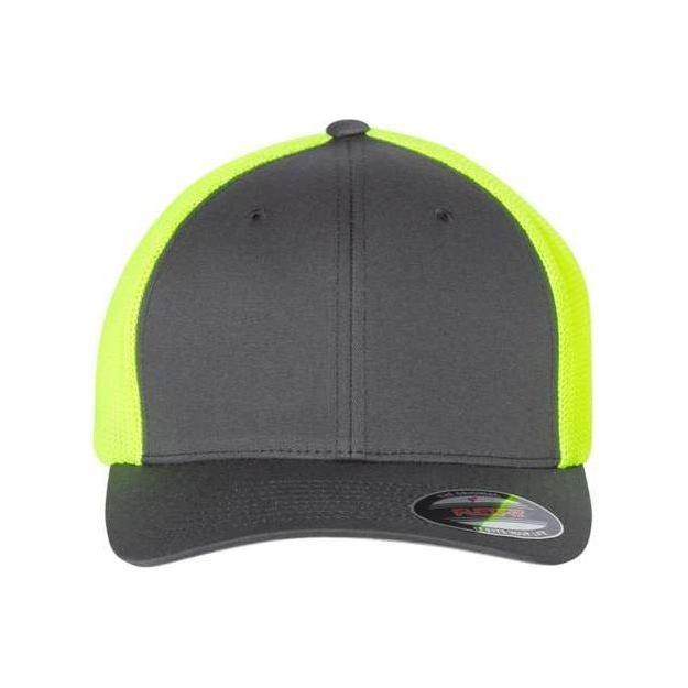 Flexfit Trucker Cap - Flexfit 6511 Charcoal/ Neon Yellow One Size Hats