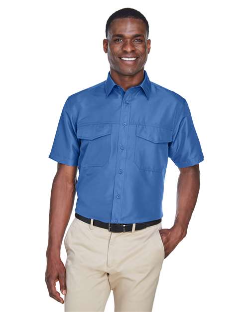 Harriton Men's Key West Short Sleeve Performance Staff Shirt - Harriton M580 Pool Blue XS Button - Up Shirts