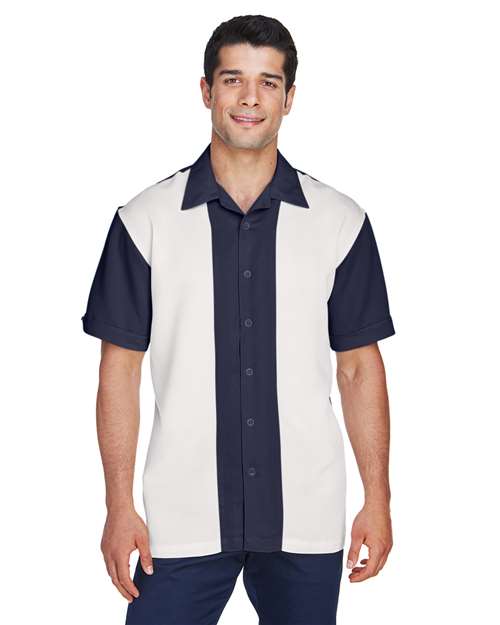 Harriton Men's Two - Tone Camp Shirt - Harriton M575 Navy/ Cream S