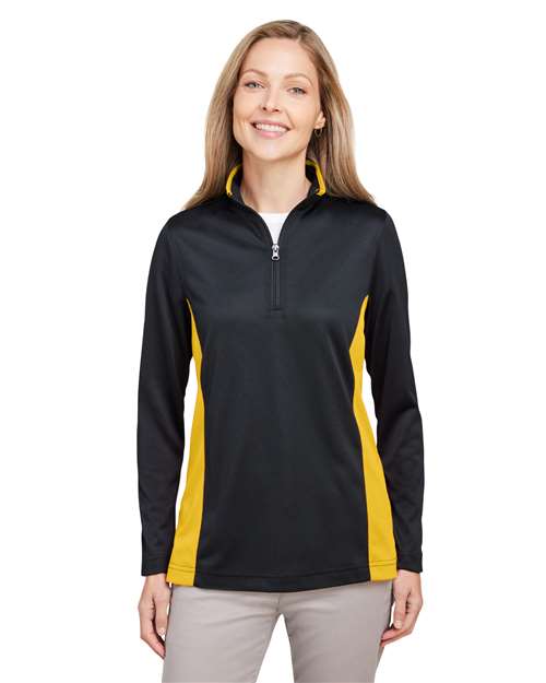 Harriton Women's Flash Snag Protection Plus IL Colorblock Quarter - Zip Pullover - Harriton M786W Black/ Sunray Yellow XS