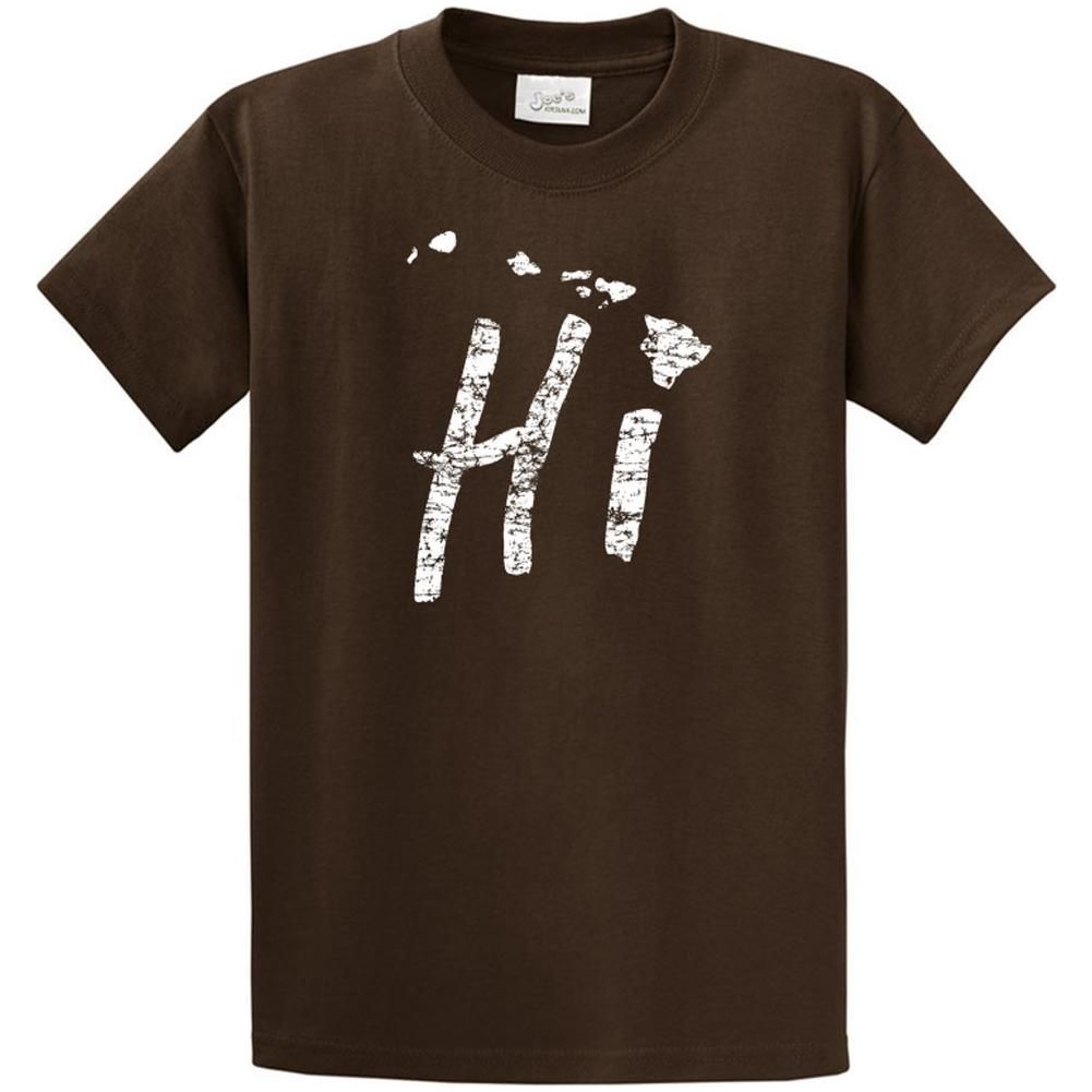 Hi Hawaiian Islands Tee Big and Tall Sizes Small Brown/w Short Sleeve T-Shirts