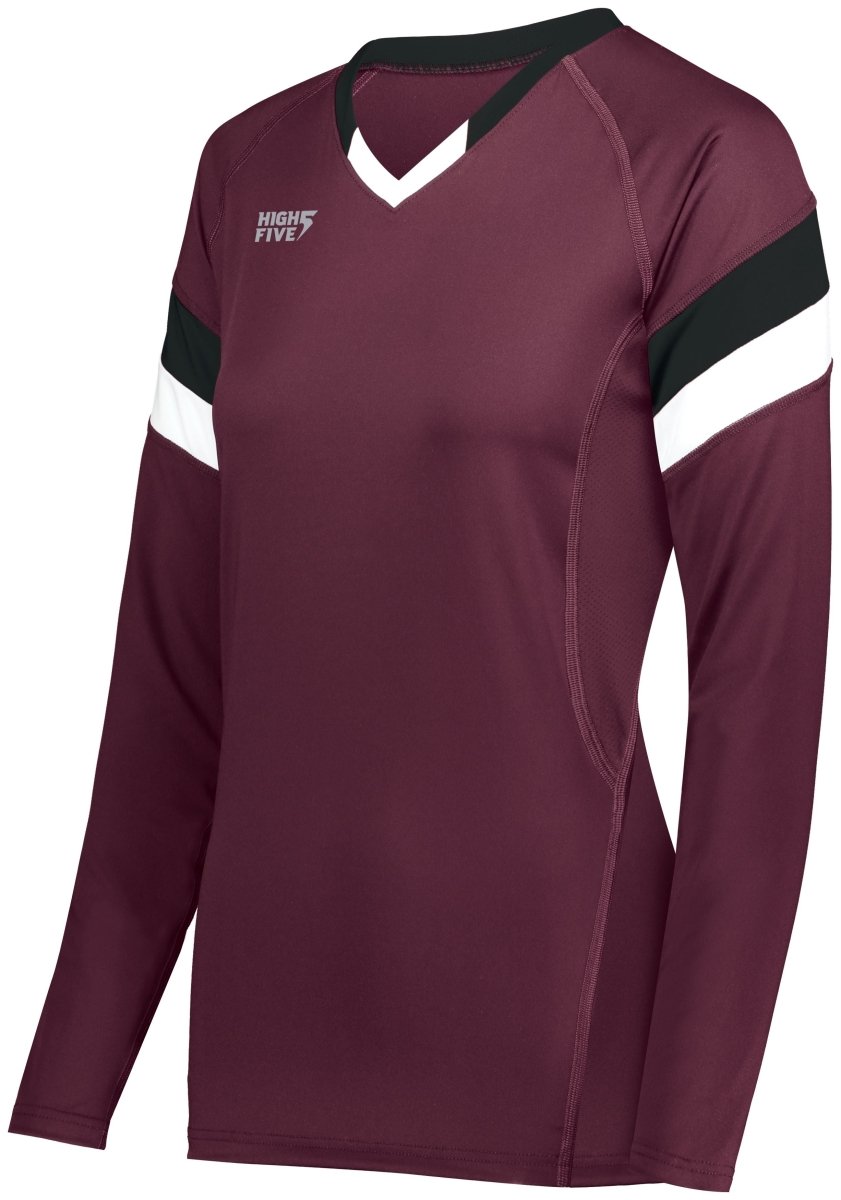 HighFive Girls TruHit Tri - Color Long Sleeve Jersey 342243 MAROON/BLACK/WHITE S