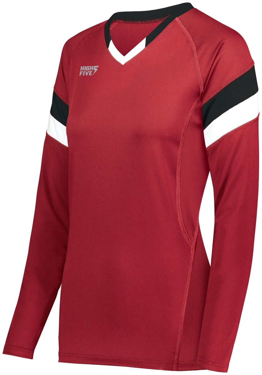 HighFive Girls TruHit Tri - Color Long Sleeve Jersey 342243 SCARLET/BLACK/WHITE S