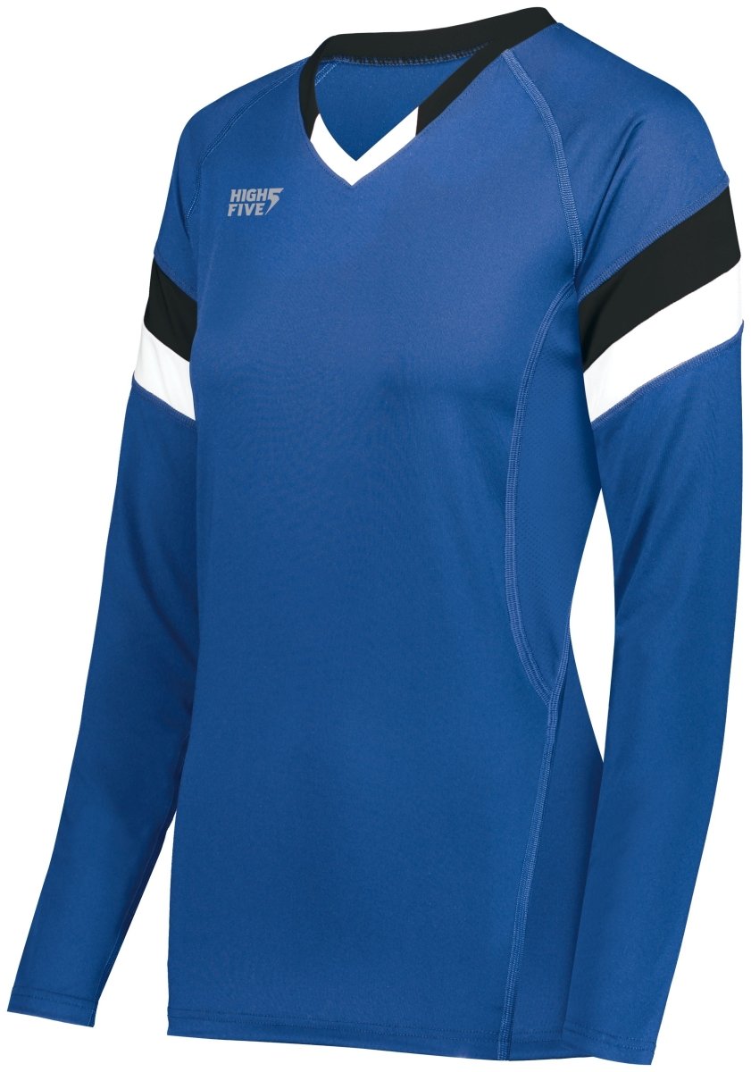 HighFive Ladies TruHit Tri - Color Long Sleeve Jersey 342242 ROYAL/BLACK/WHITE S