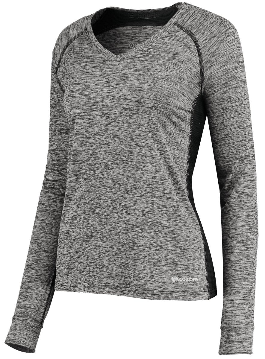 Holloway Ladies Electrify Long Sleeve Tee Powered by Coolcore® 222770 BLACK HEATHER S