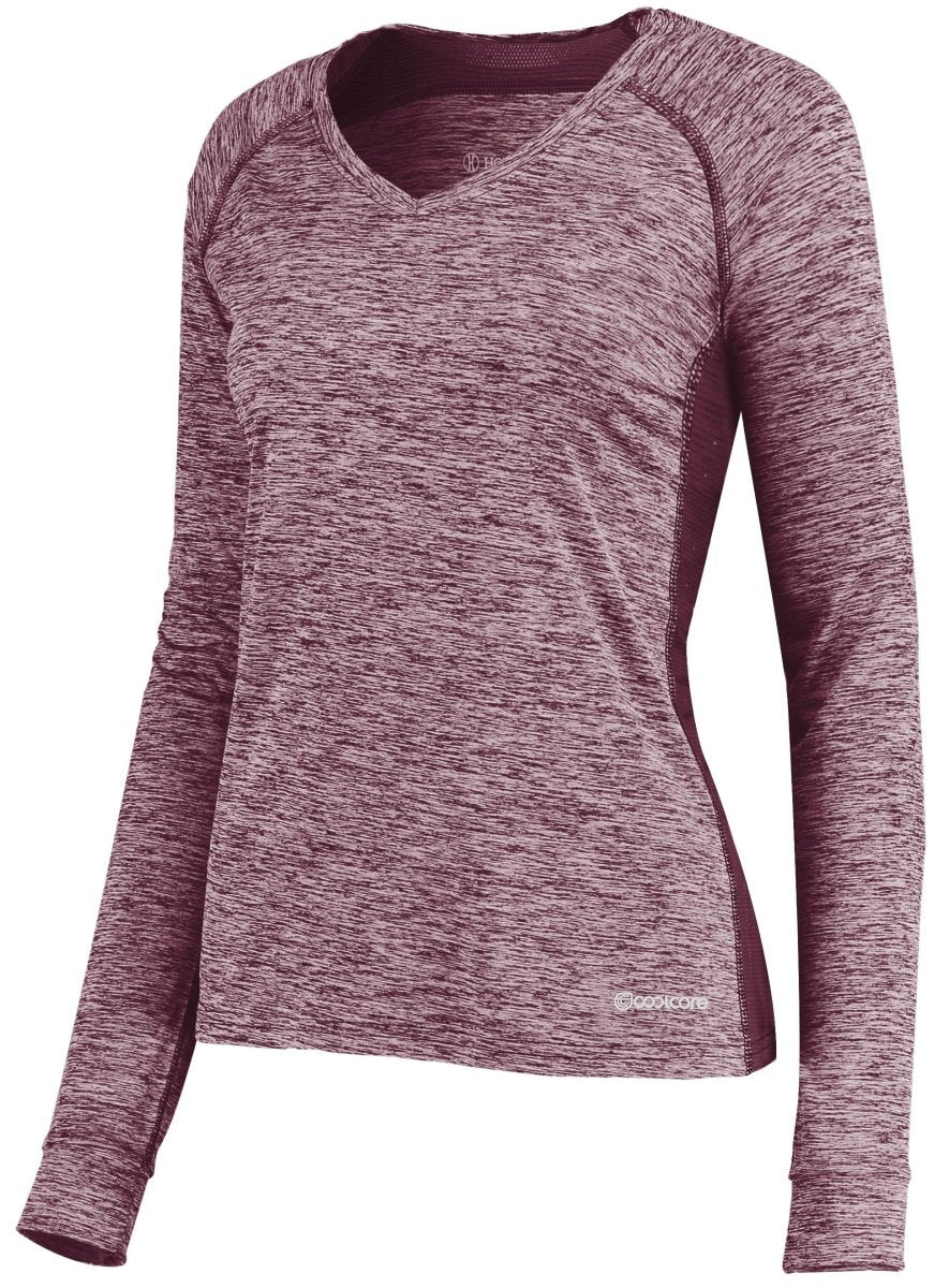Holloway Ladies Electrify Long Sleeve Tee Powered by Coolcore® 222770 MAROON HEATHER S