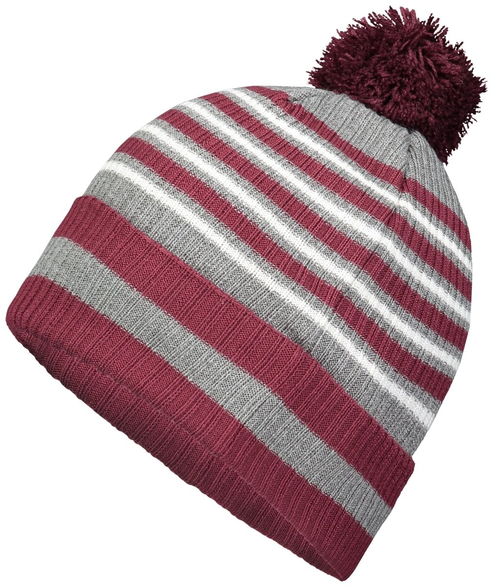 Holloway Spirit Pom Beanie 223815 MAROON/HEATHER GREY/WHITE OS