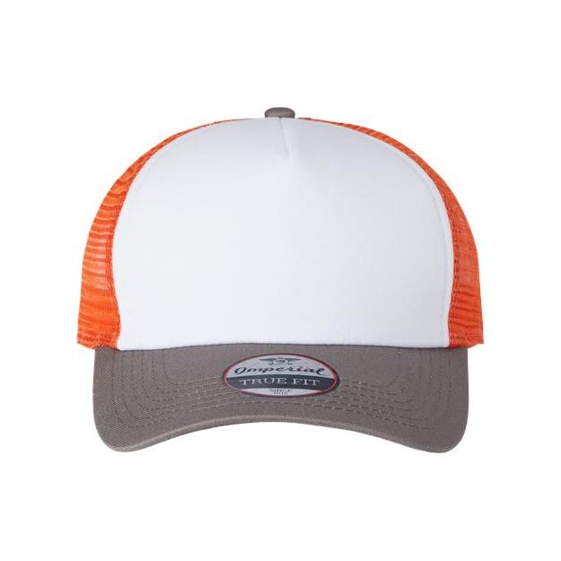 Imperial North Country Trucker Cap - Imperial 1287 White/ Charcoal/ Orange Adjustable Hats