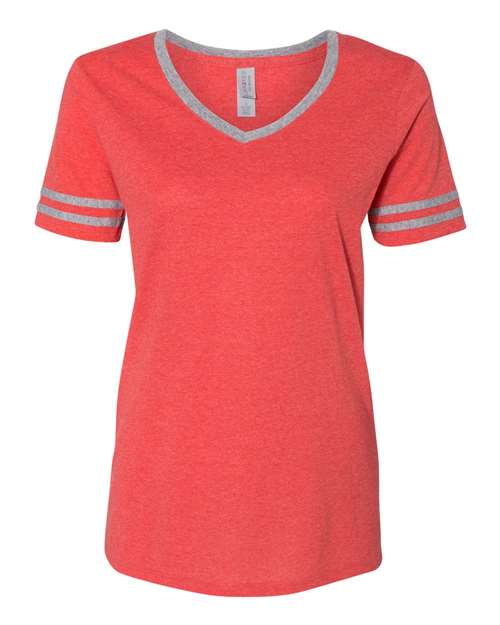 JERZEES Women's Varsity Triblend V - Neck T-Shirt - JERZEES 602WVR Fiery Red Heather/ Oxford S Short Sleeve T-Shirts