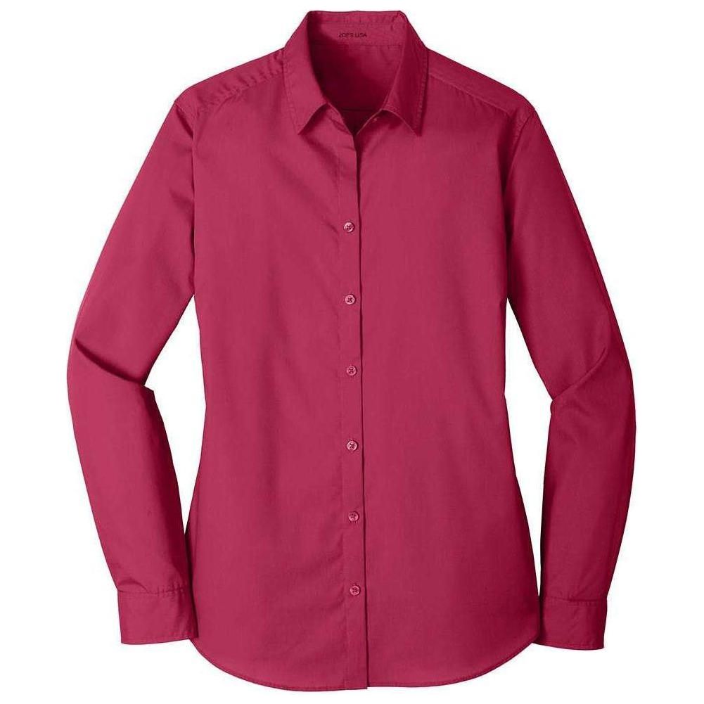 Joe' USA Ladies Long Sleeve Carefree Poplin Shirt XS Burgundy Women's