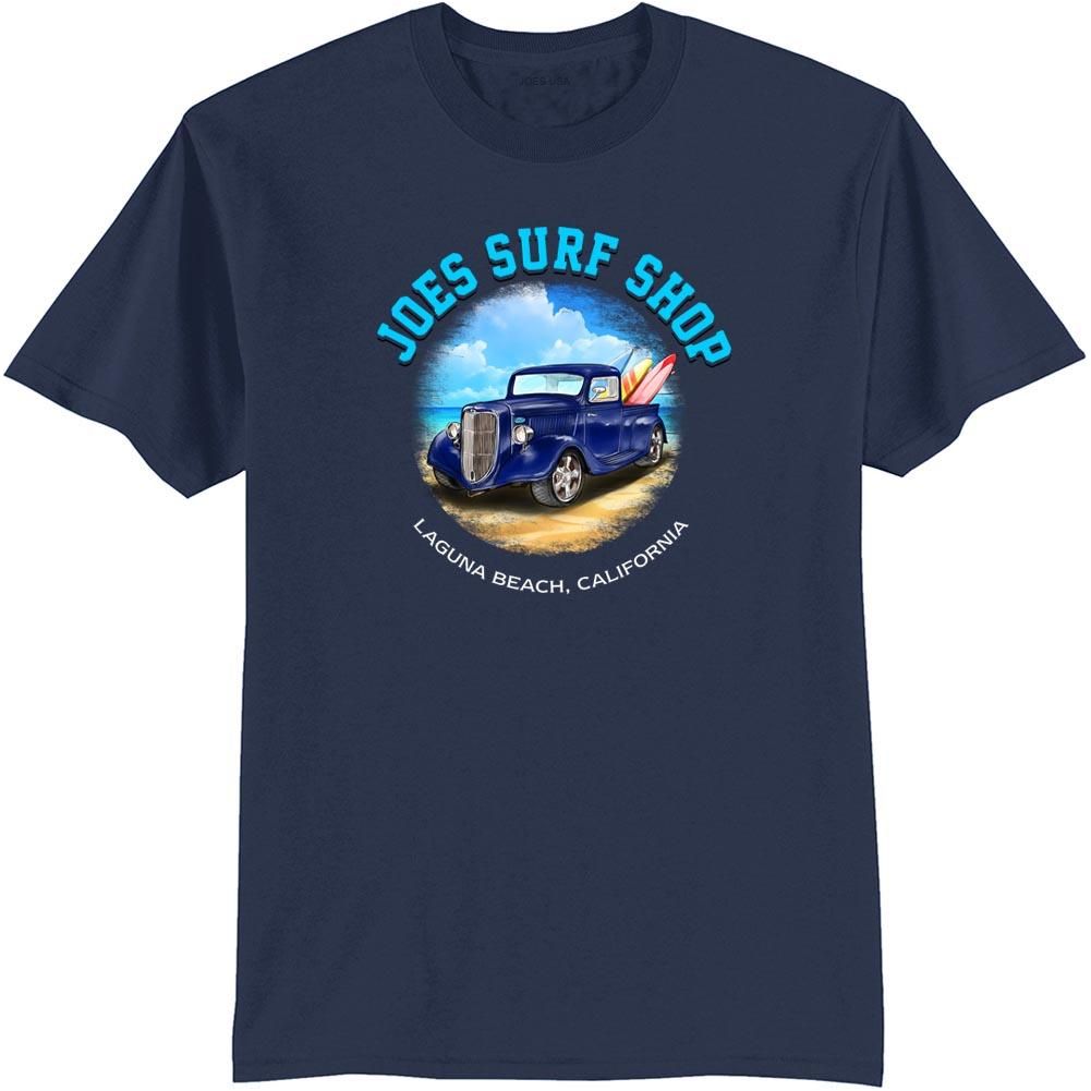 Joe's Surf Truck Design 50/50 Cotton Poly T-Shirts in Regular, Big and Tall Navy Small Short Sleeve T-Shirts