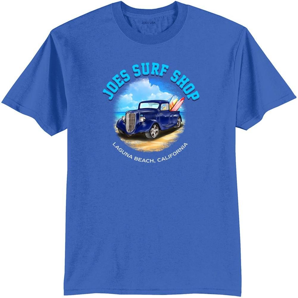 Joe's Surf Truck Design 50/50 Cotton Poly T-Shirts in Regular, Big and Tall Royal Blue X - Large Short Sleeve T-Shirts