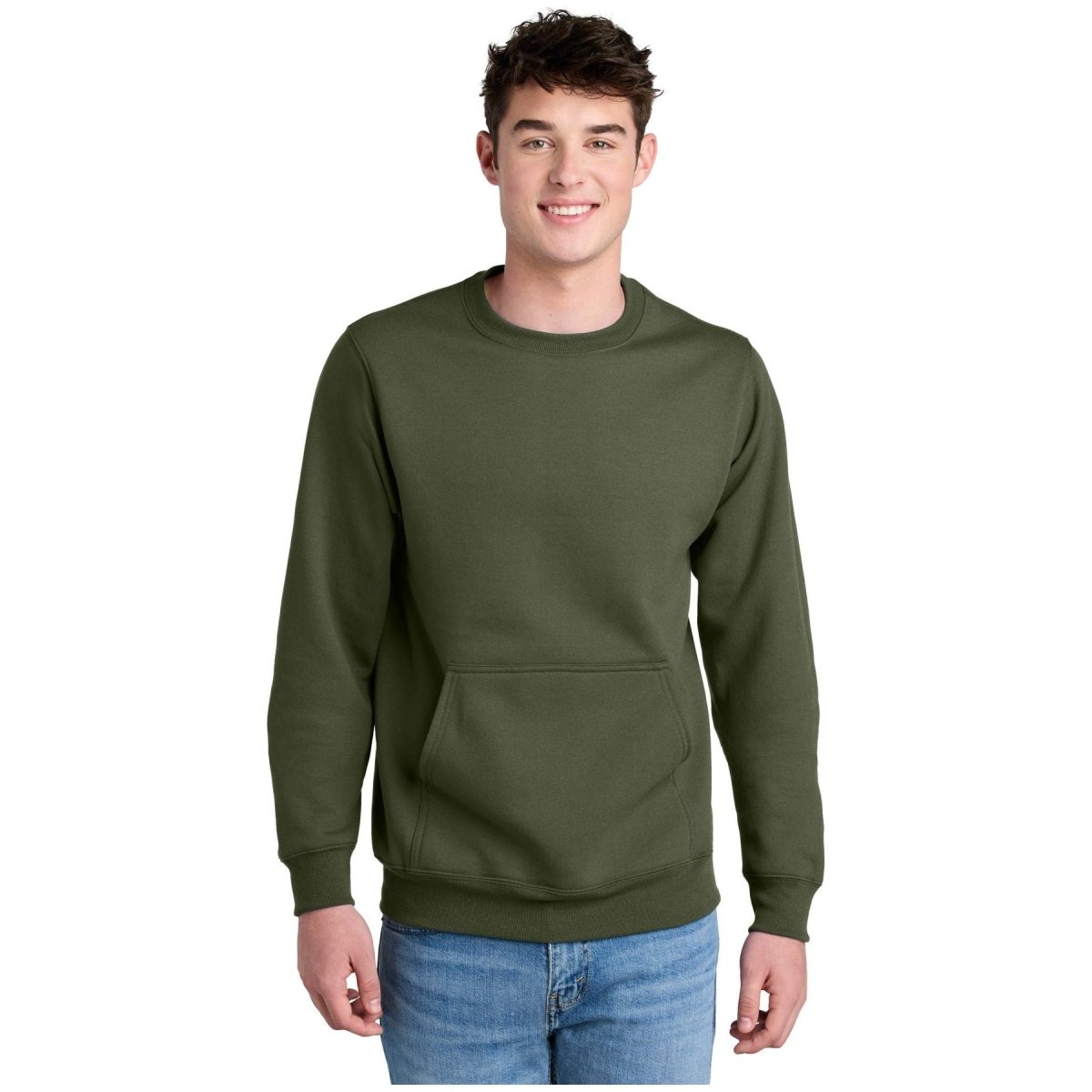 Joe's USA Core Fleece Crewneck Pocket Sweatshirt Olive Drab Green S Crewneck Sweatshirts