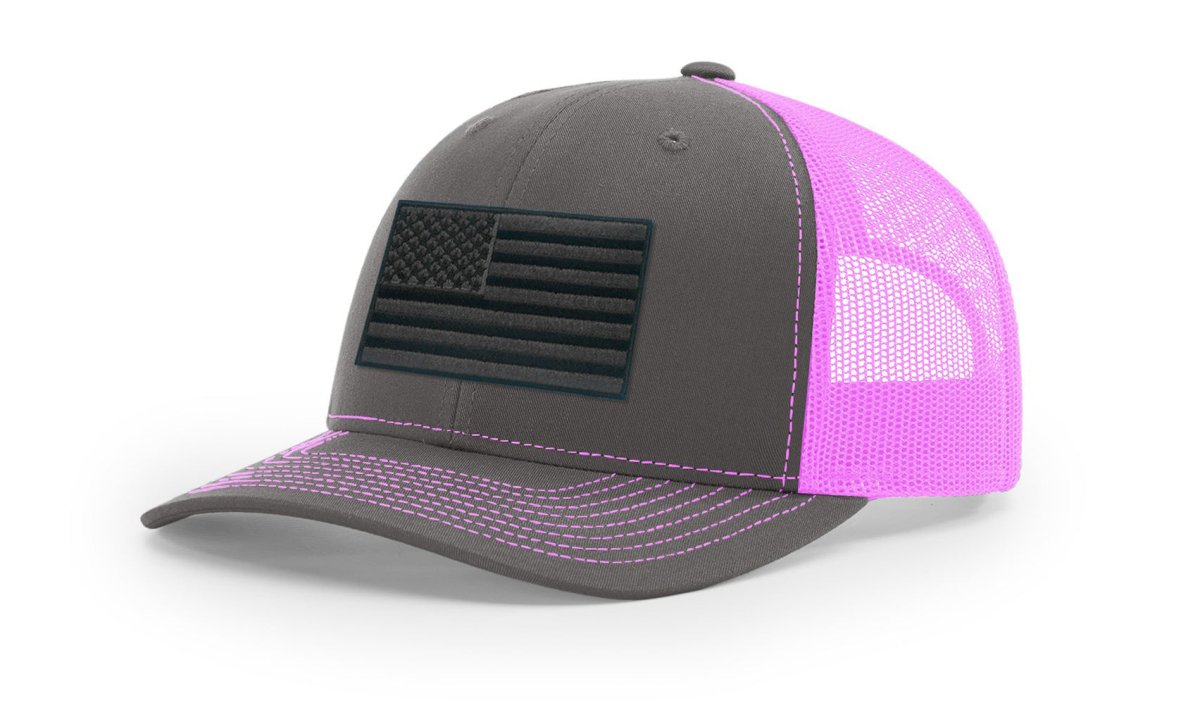 Joe's USA Flag Snapback Trucker Cap Black/Grey USA Flag Charcoal / Neon Pink Hats