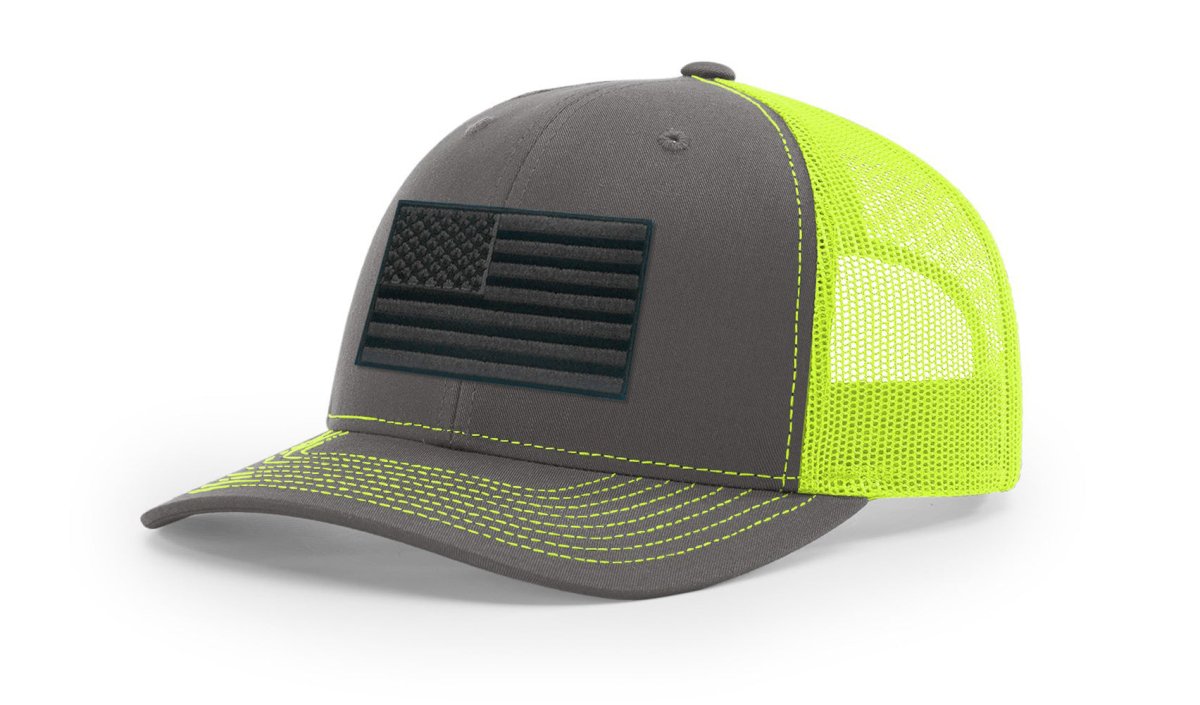 Joe's USA Flag Snapback Trucker Cap Black/Grey USA Flag Charcoal / Neon Yellow Hats