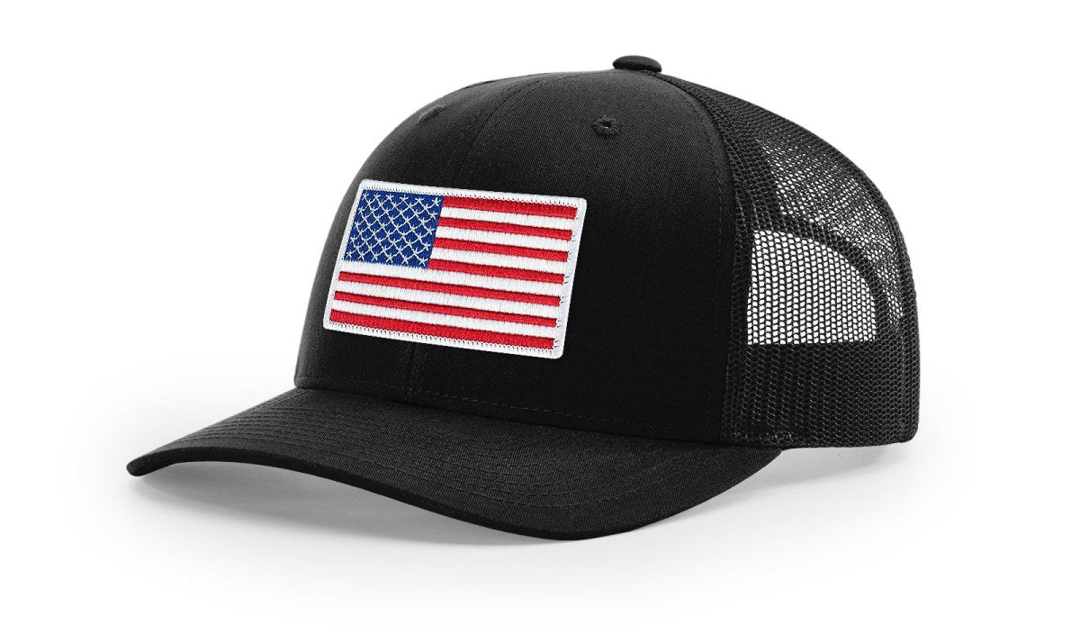 Joe's USA Flag Snapback Trucker Cap Red/White/Blue USA Flag Black Hats