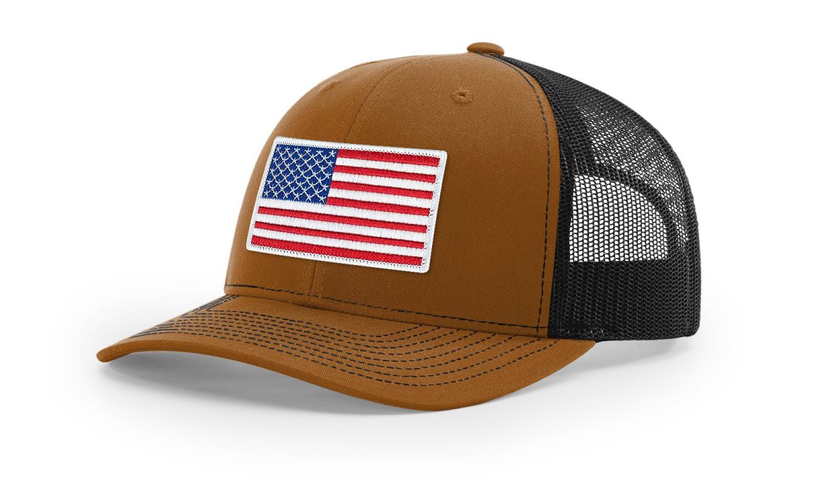 Joe's USA Flag Snapback Trucker Cap Red/White/Blue USA Flag Caramel / Black Hats